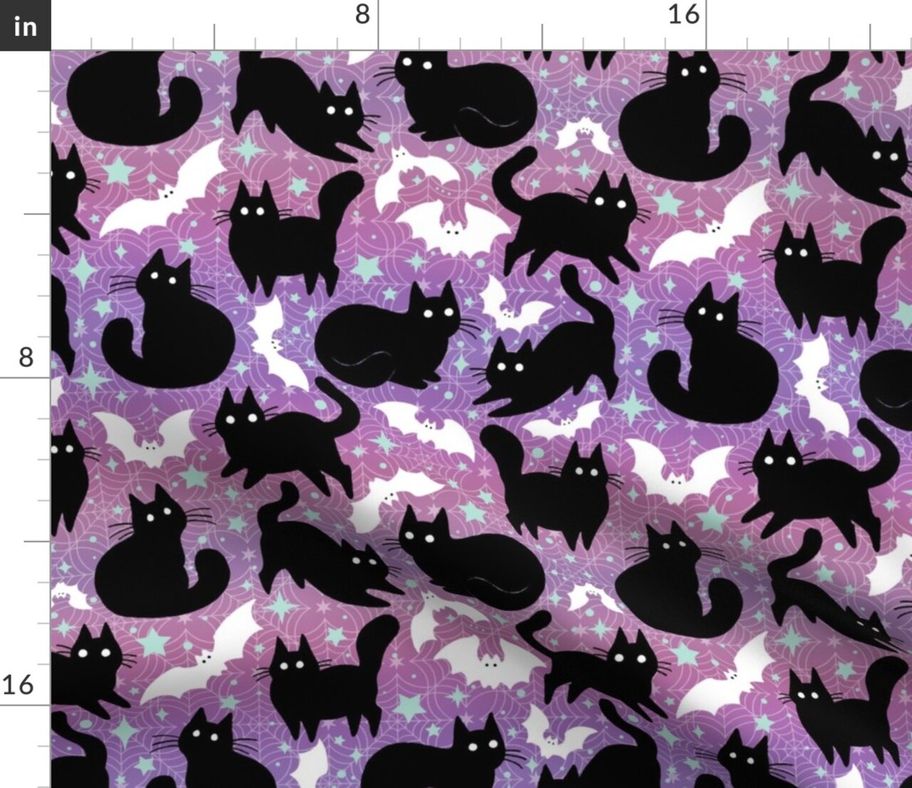 Pastel Halloween Black Cats Stars Purple Bats Cat Custom Printed Fabric by Spoonflower Various Fabrics by the Yard or Fat Quarter